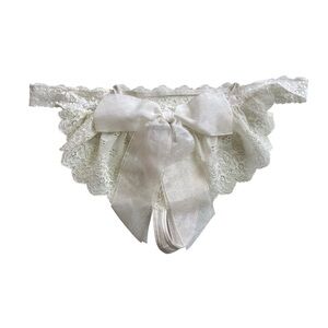 NEW Vintage Victorias Secret Sexy Little Things White Bow Thong Bridal Size M/L